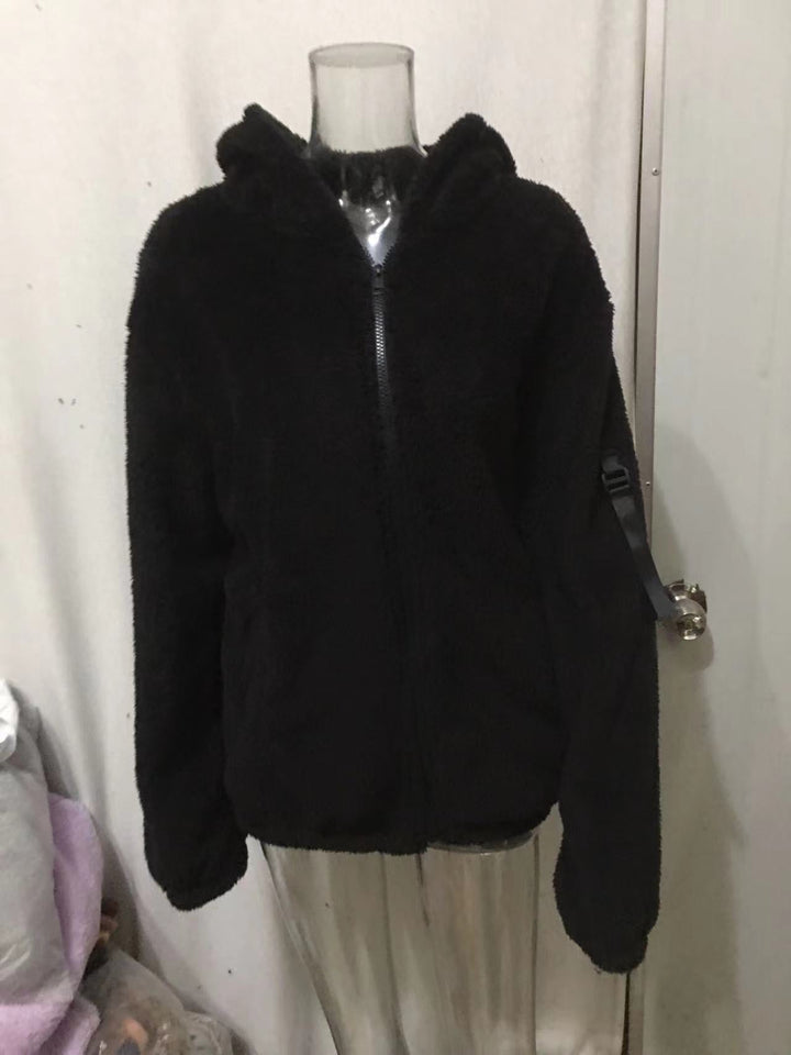 Herren nan Sherpa-Fleece Kapuzenjacke mit durchgehendem Reißverschluss und Ärmel-Tasche Drune