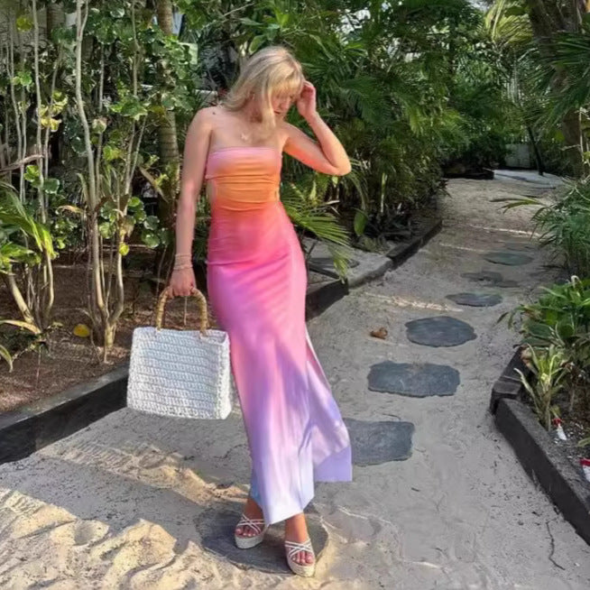 Damen trägerloses Maxikleid im Farbverlauf Drune