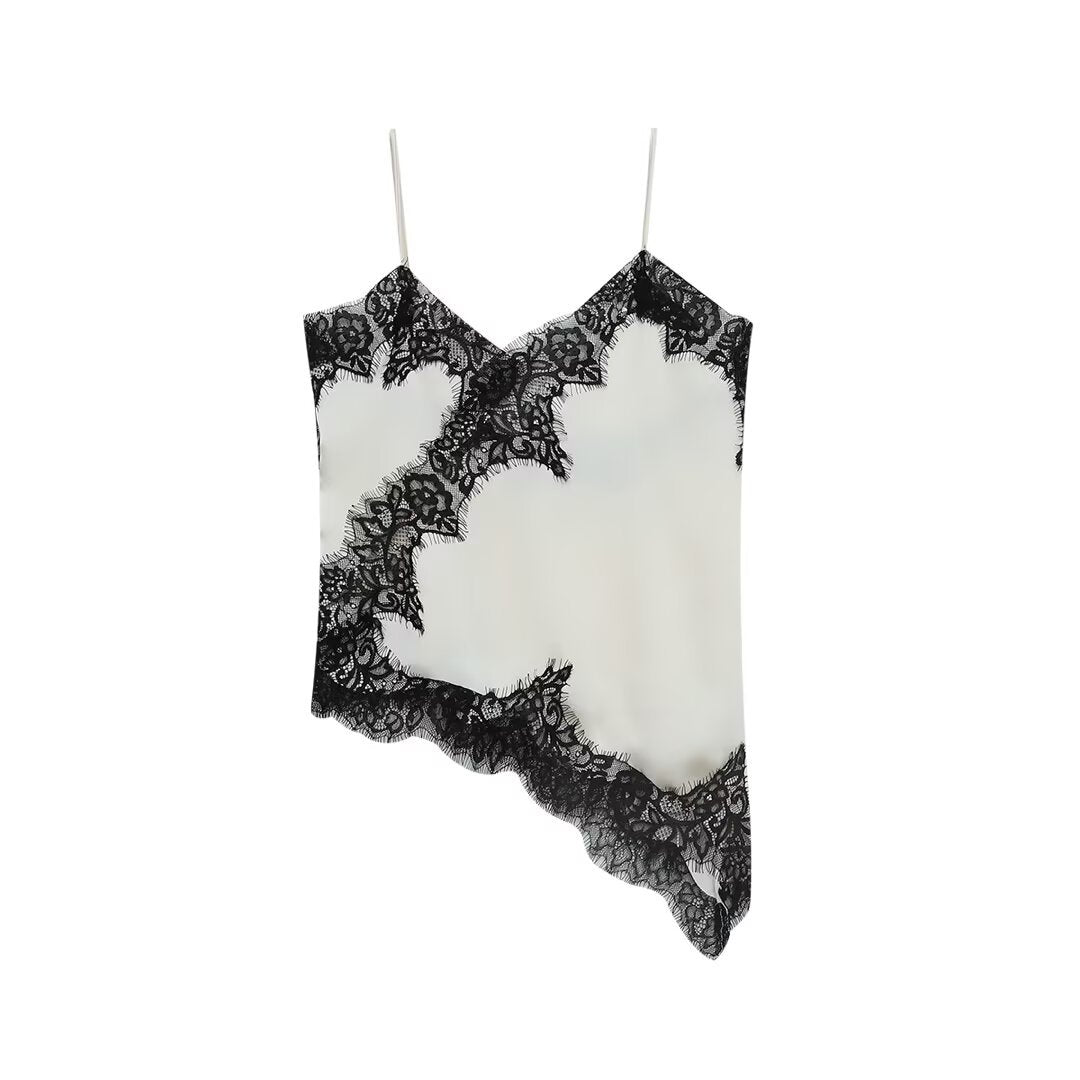 Damen-Spitzen-Camisole mit asymmetrischem Schnitt und eleganten Punkten Drune