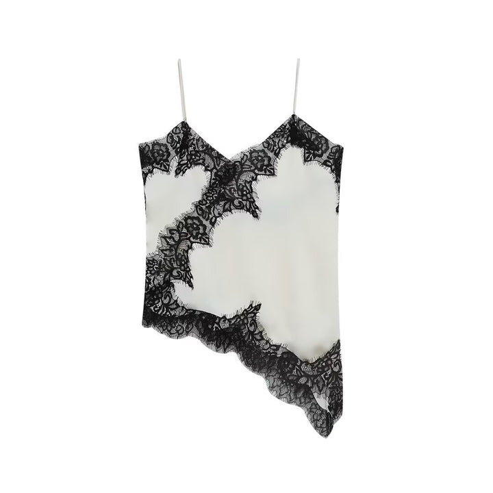 Damen-Spitzen-Camisole mit asymmetrischem Schnitt und eleganten Punkten Drune