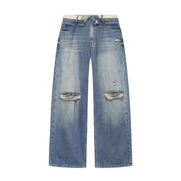 Damen nan Highwaist Jeans mit weitem Bein, Destroyed‑Details und ausgefranstem Saum Drune