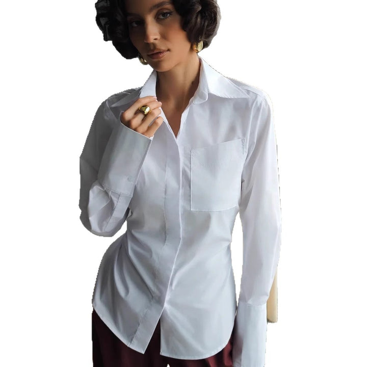 Damen Langarmbluse mit eleganter Knopfleiste und taillierter Passform Drune