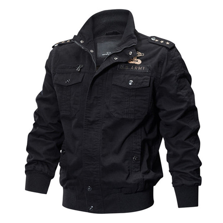 Herren nan militärisch inspiriertes Bomber-Fieldjacke mit Epauletten, verdecktem Reißverschluss und Klappbrusttaschen Drune