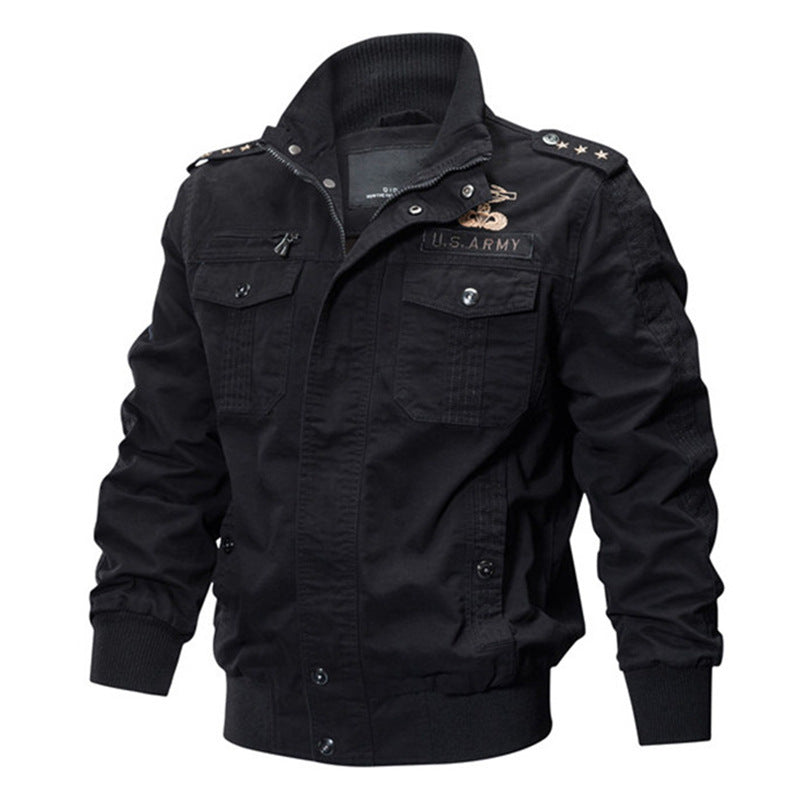 Herren  militärisch inspiriertes Bomber-Fieldjacke mit Epauletten, verdecktem Reißverschluss und Klappbrusttaschen Drune