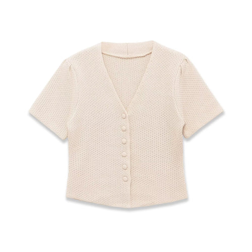 Damen Kurzarm Strickjacke mit V-Ausschnitt und feiner Struktur Drune
