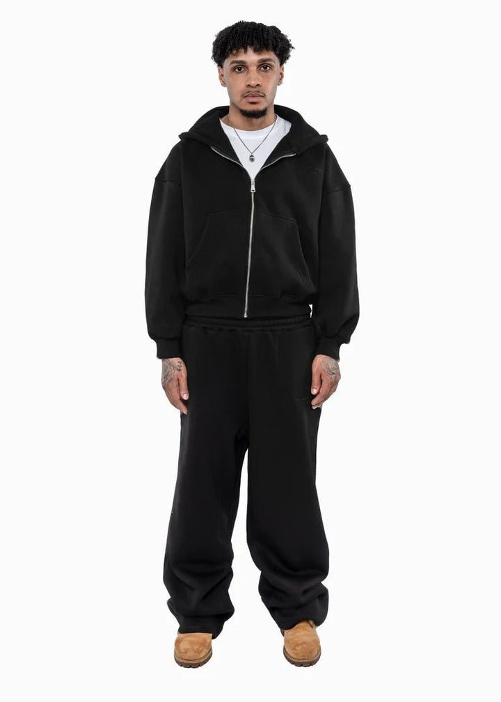 Herren nan lässiges Reißverschluss-Hoodie- und Palazzohose-Set mit dropped-shoulder Silhouette Drune