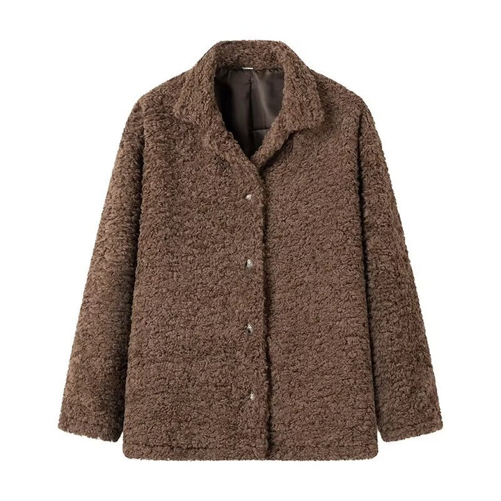 Damen nan kuschelige Teddyjacke mit Hemdkragen Druckknopfverschluss und wärmender Wattierung Drune