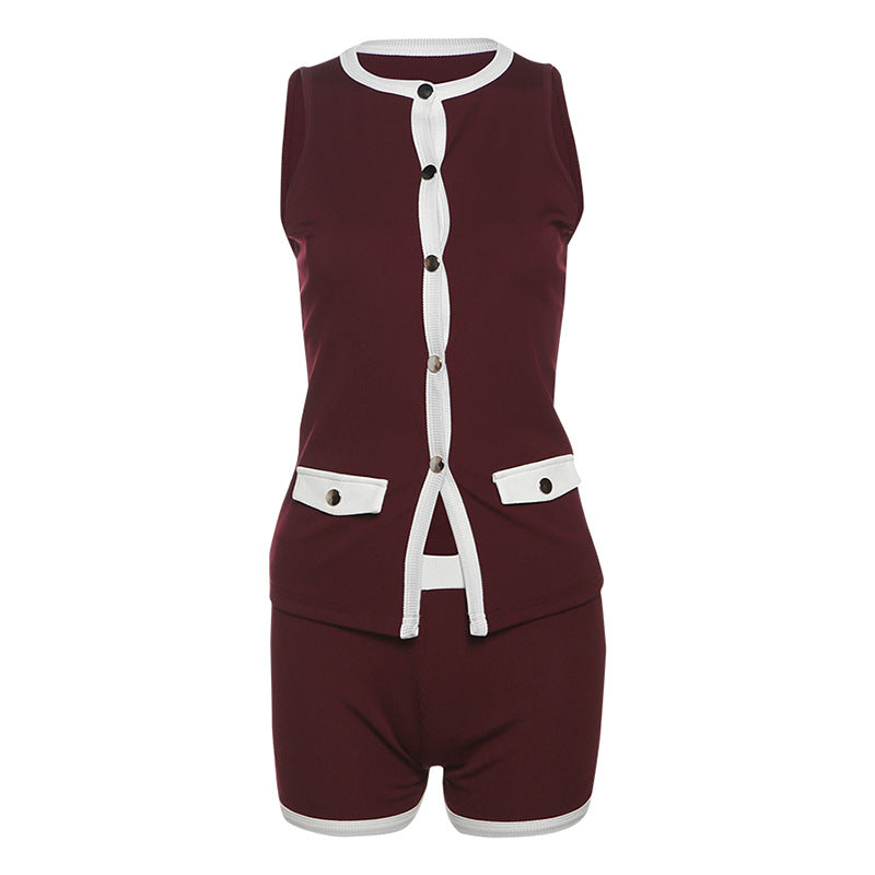 Damen Sportlicher romper mit knopfbeschlägen und Taschen Drune