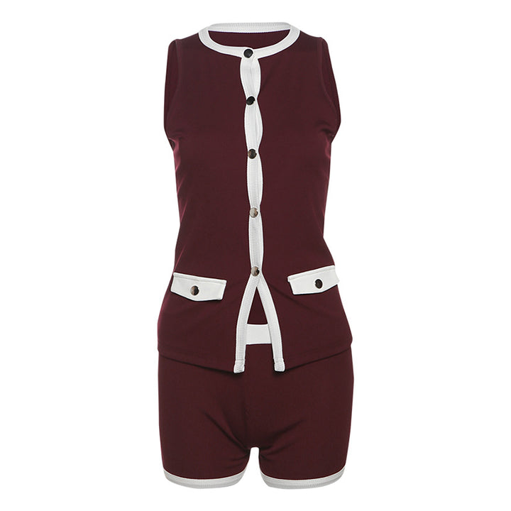 Damen Sportlicher romper mit knopfbeschlägen und Taschen Drune