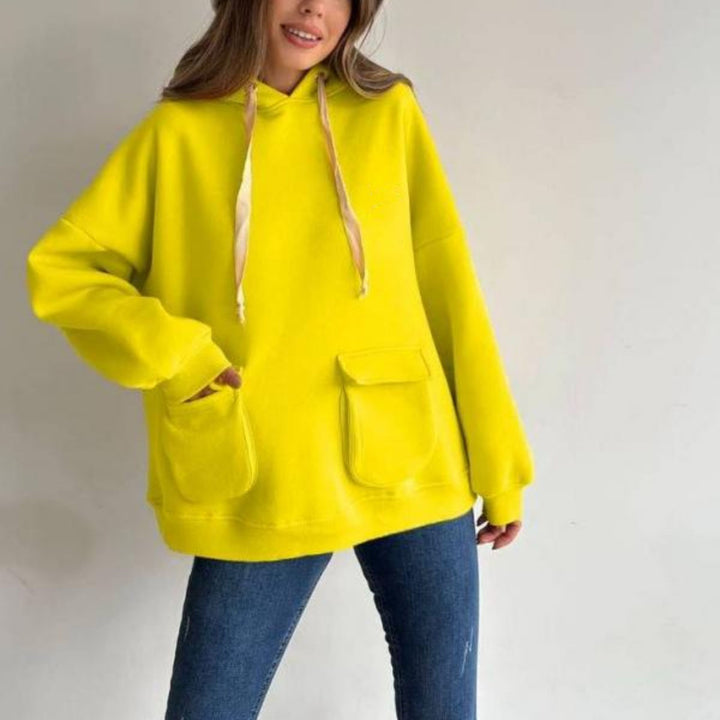Damen nan Oversize-Kapuzenpullover mit aufgesetzten Klappentaschen und extra-langen Kordeln Drune