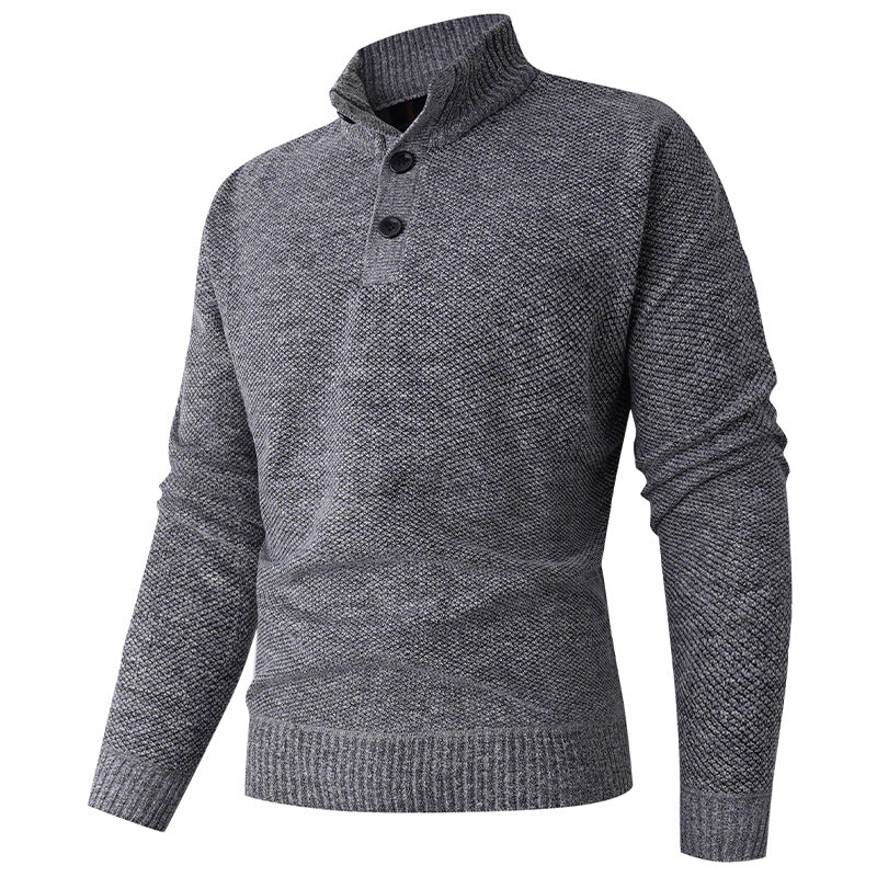 Herren Strickpullover mit modernem Stehkragen und dekorativen Knopfdetails Drune