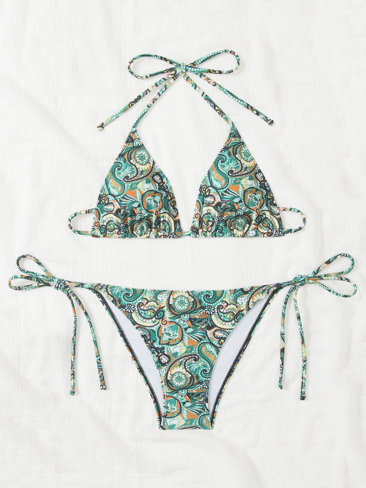 Damen Bikini-Set mit verspieltem Bindeband und buntem Muster Drune