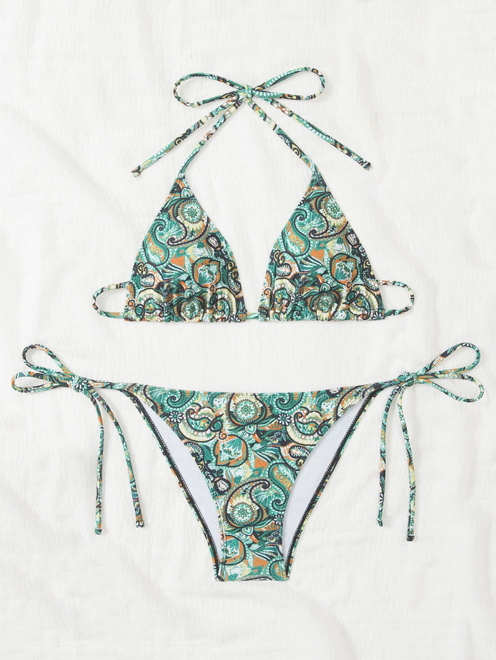 Damen Bikini-Set mit verspieltem Bindeband und buntem Muster Drune