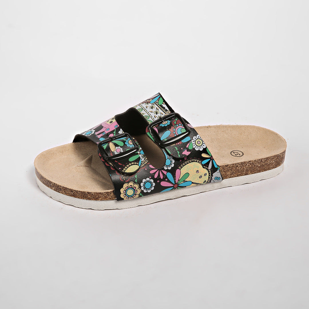 Damen modische Zehentrenner-Sandalen mit floralem Design und anatomischem Fußbett Drune