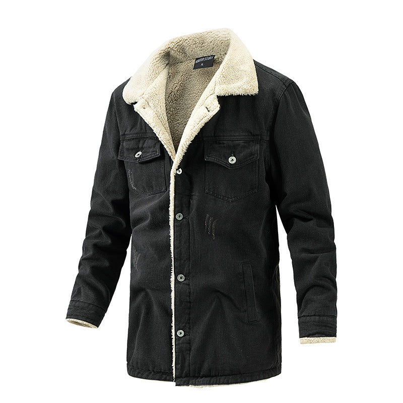 Herren Wattierte Denimjacke mit Sherpa-Futter und verlängertem Outdoor-Schnitt Drune