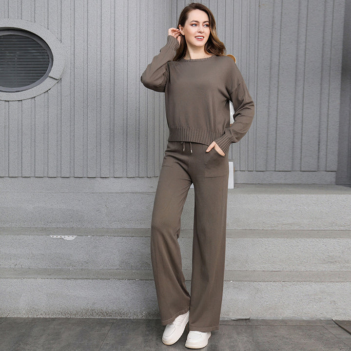 Damen gemütliches Strick-Loungewear-Set mit weitem Schnitt und praktischen Taschen Drune