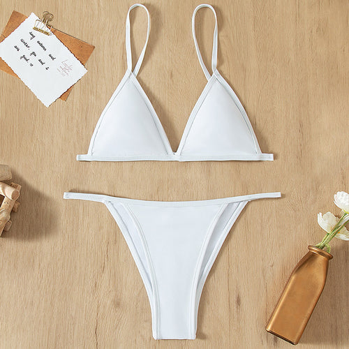 Damen Triangel-Bikini mit schmalen Trägern und hohem Slip Drune