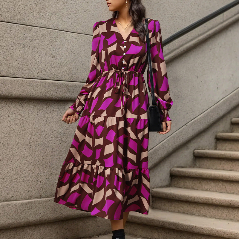 Damen Maxikleid mit taillierbarem Oberteil und frischem Mustermix Drune