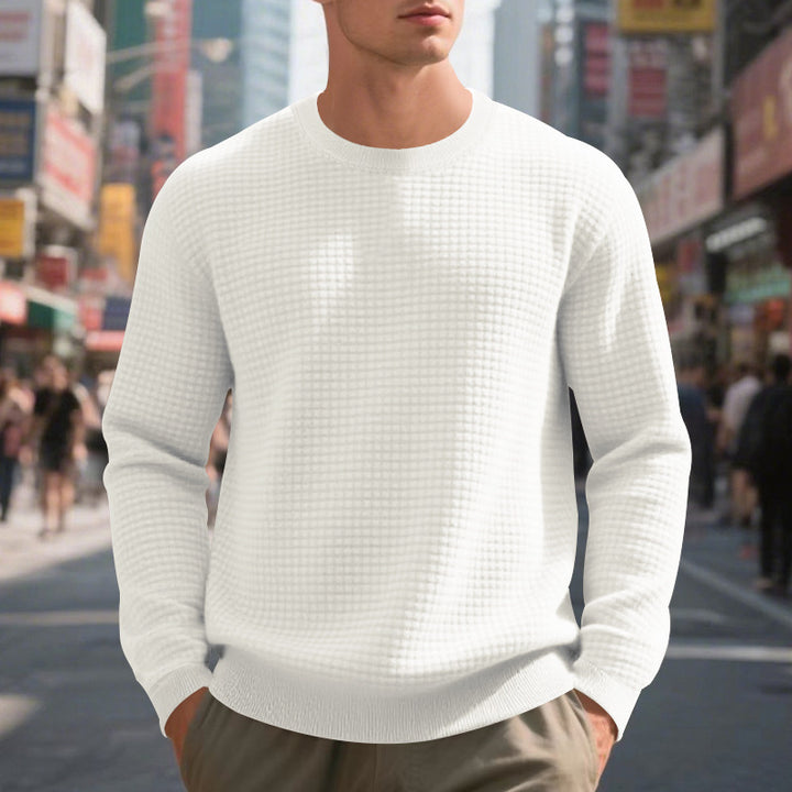 Herren nan strukturierter Strickpullover mit Waffelstruktur und Rundhalsausschnitt Drune