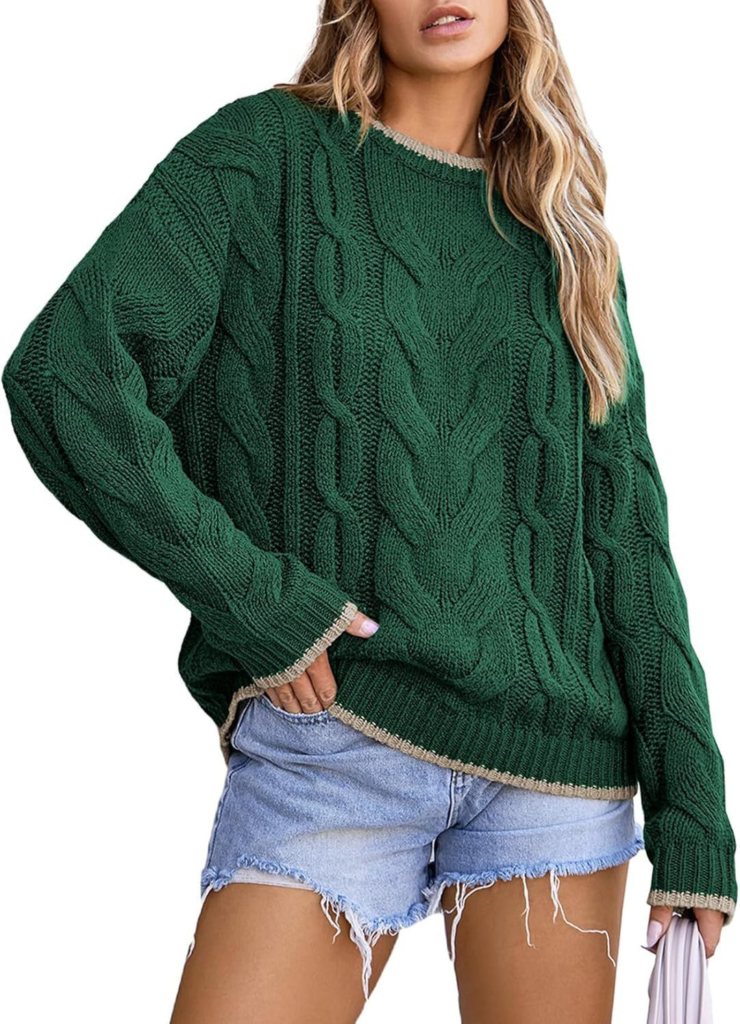 Damen Strickpullover mit grobem Zopfmuster Drune