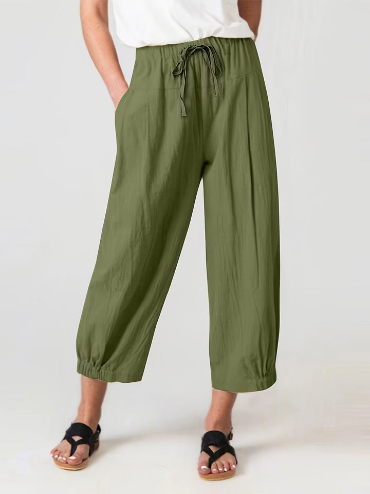 Damen weite Leinenhose mit elastischem Bund und praktischen Taschen Drune