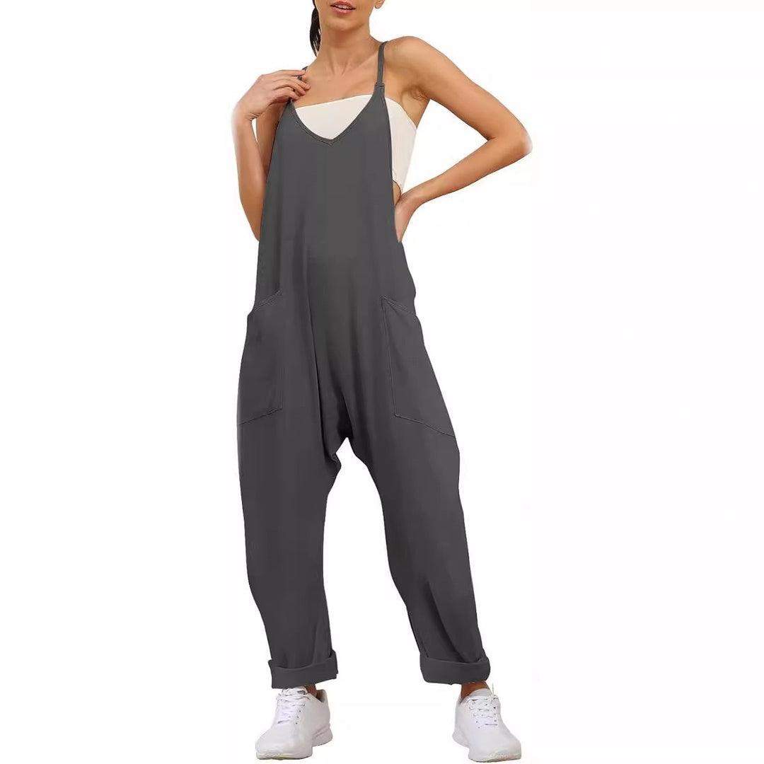 Damen Lässiger Overall mit tiefem Ausschnitt und praktischen Taschen Drune