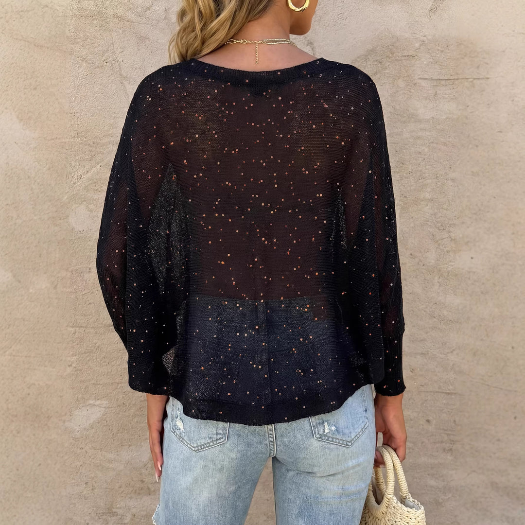 Damen luftiger Strandpullover mit funkelndem Glitzer Drune