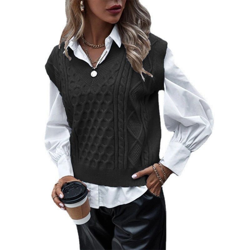 Damen Strickpullover mit Zopfmuster und V-Ausschnitt Drune