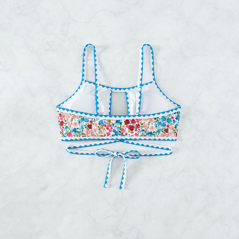 Damen Bikini-Oberteil mit floralem Design und verspielten Bindebändern Drune