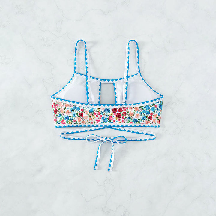 Damen Bikini-Oberteil mit floralem Design und verspielten Bindebändern Drune