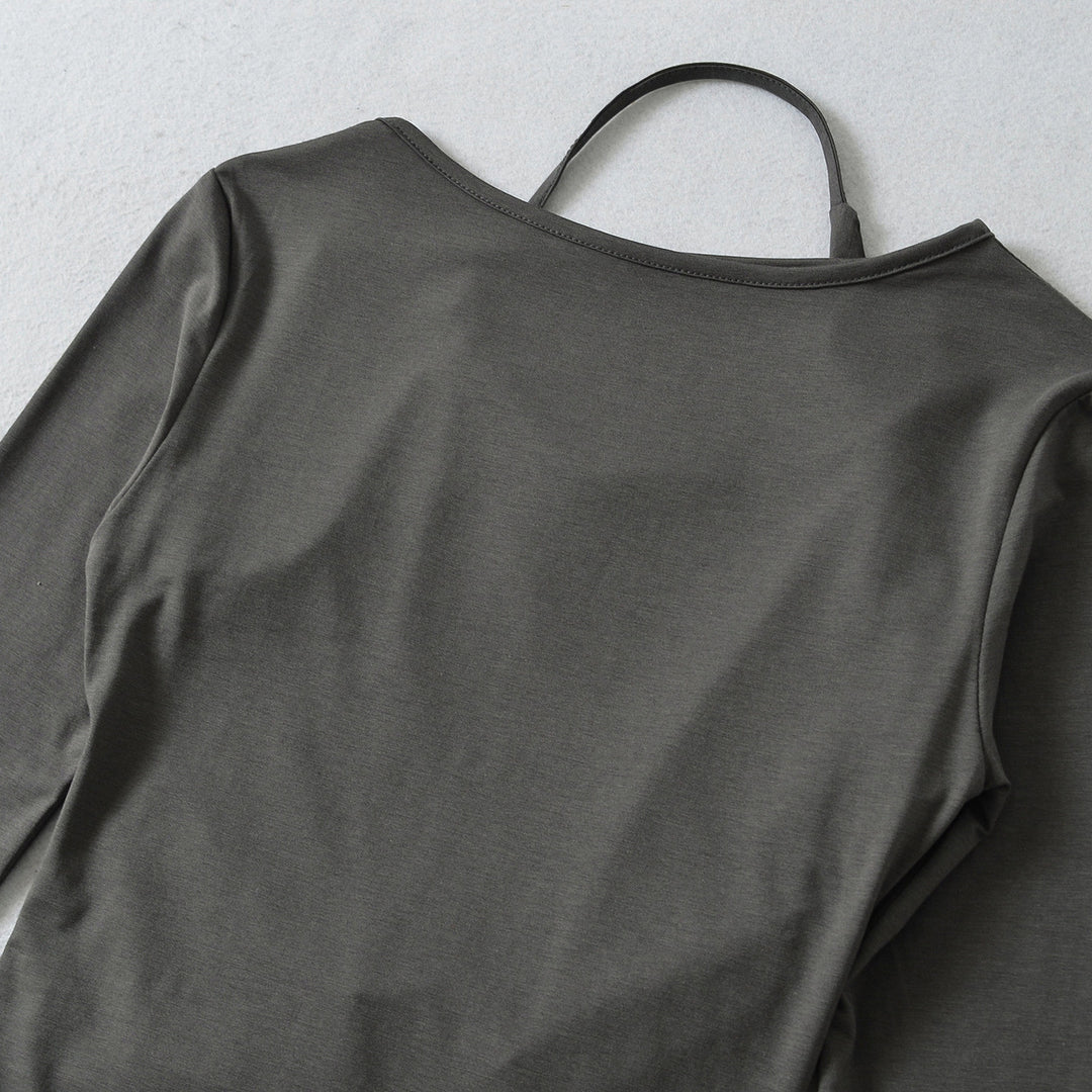 Damen Figurbetontes Langarm-Midikleid mit asymmetrischem Saum, Raffung und Neckholder Drune