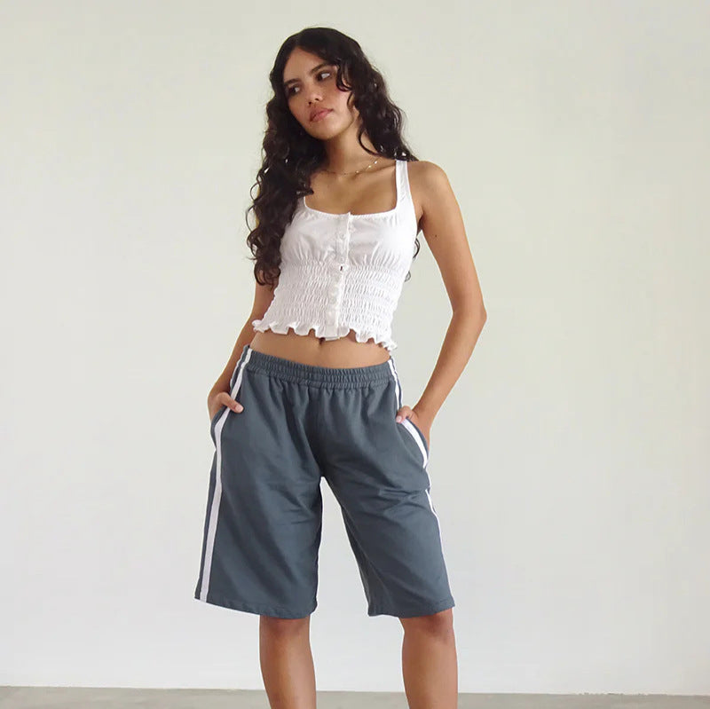 Damen lässige Sport-Bermudashorts mit seitlichen Streifen Drune