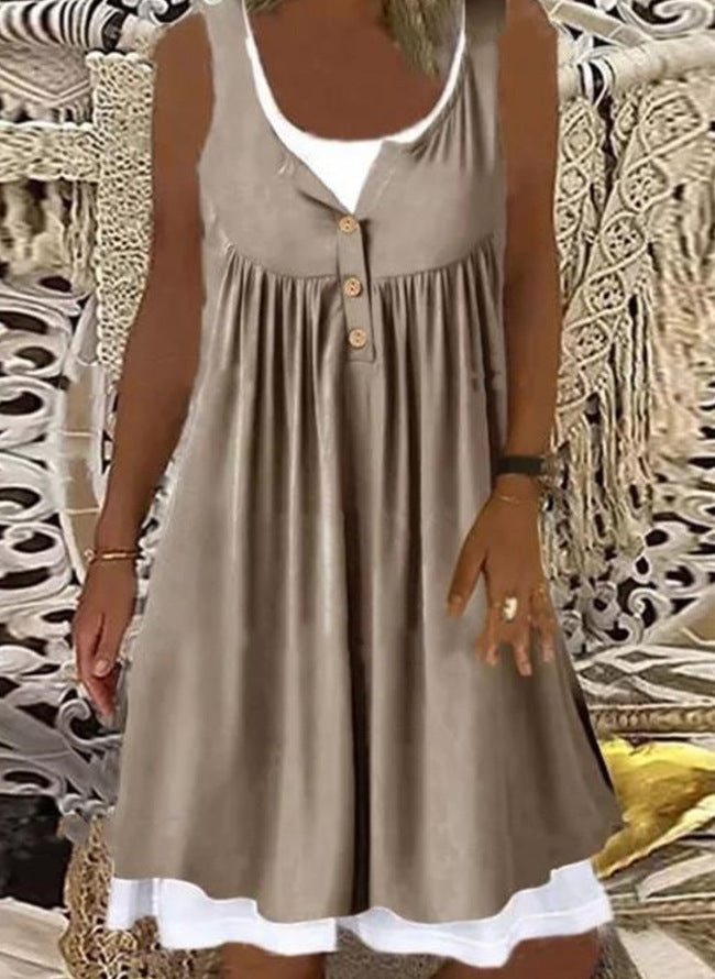 Damen Sommerliches Freizeitkleid mit dekorativen Knopfdetails und ausgestelltem Rock Drune