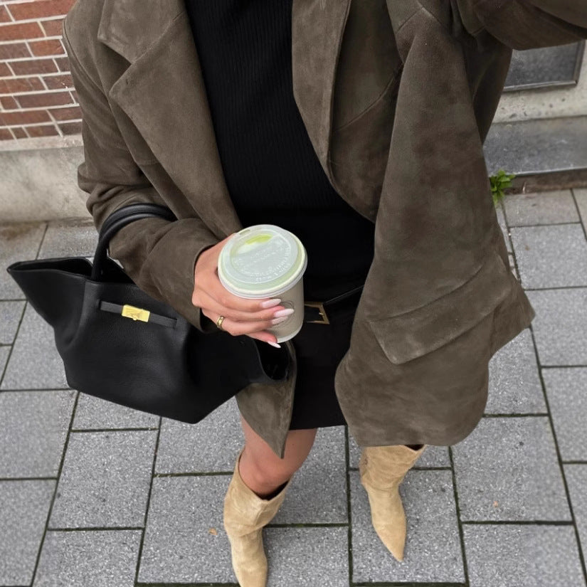 Damen schicke Blazerjacke aus weichem Material mit praktischen Taschen Drune