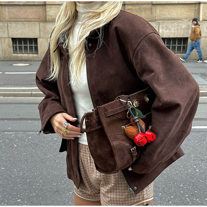 Damen Lederjacke im modernen Utility-Stil Drune