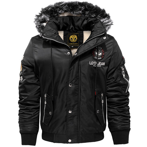 Herren Wattierter Pilotenbomber mit Teddyfleece‑Innenfutter, Kunstfellkapuze und Utility‑Taschen Drune