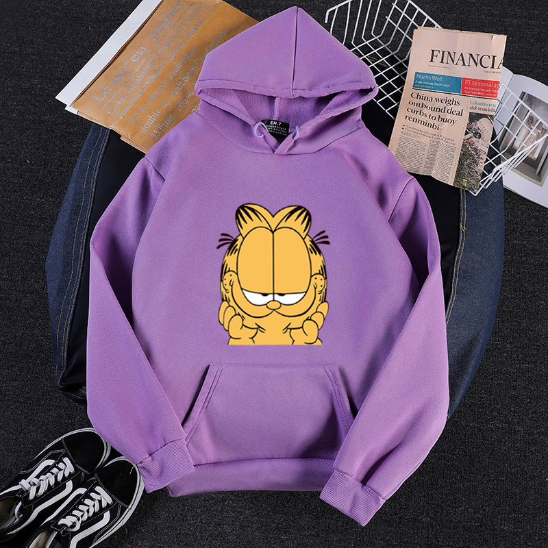 Unisex nan Kapuzensweatshirt mit großflächigem Comicgesicht-Print, weichem Fleece-Innenfutter und Kängurutasche Drune
