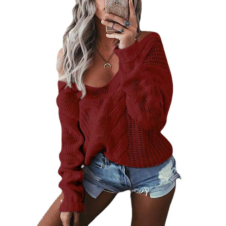 Damen Strickpullover mit offener Schulter und exquisitem Zopfmuster Drune