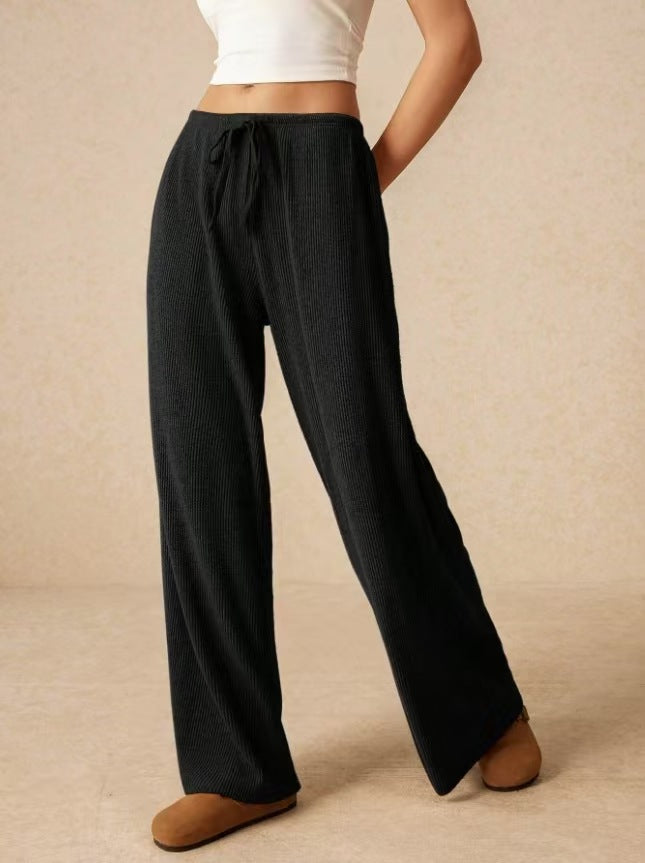 Damen weite Baumwoll-Haremshose mit hoher Taille und praktischem Kordelzug Drune