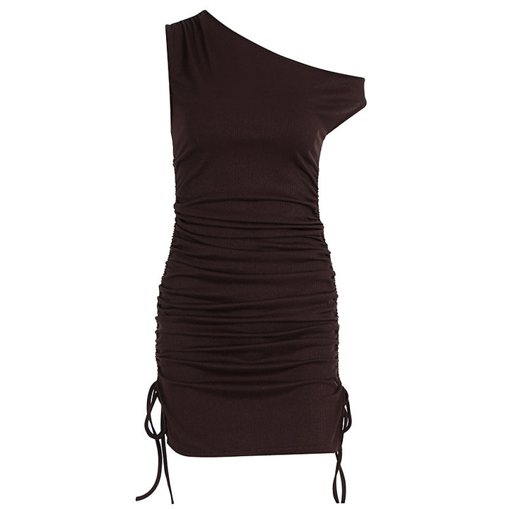 Damen figurbetontes One-Shoulder Kleid mit seitlichen Rüschen Drune