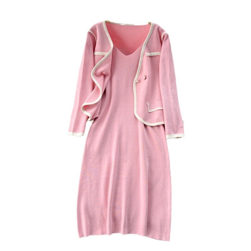 Damen elegantes Strickkleid mit passendem Blazer Drune
