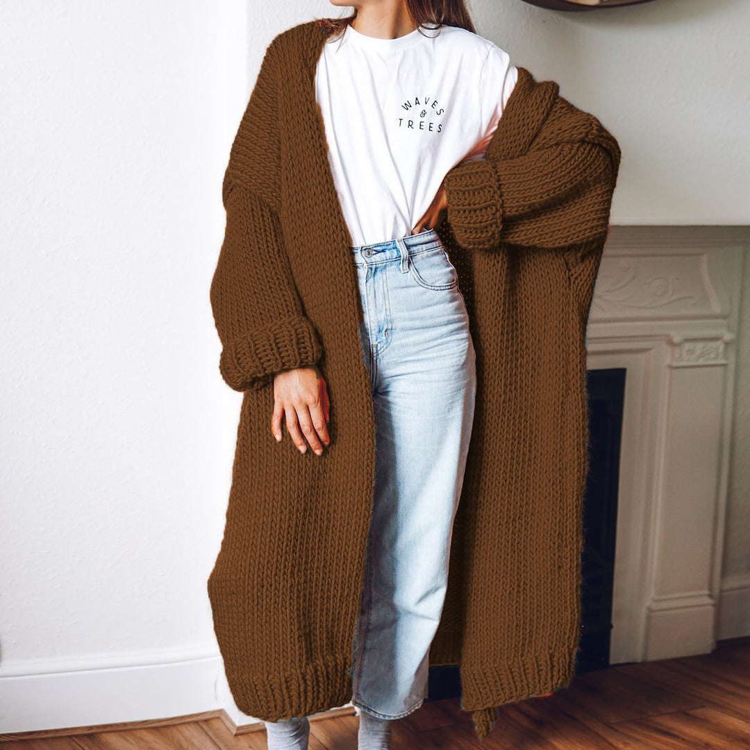 Damen Grobstrick-Longcardigan mit lässigem Schnitt und oversized Ärmeln Drune