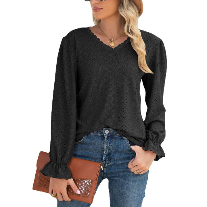 Damen Blusenshirt mit Lochmuster und elastischen Ärmelbündchen Drune