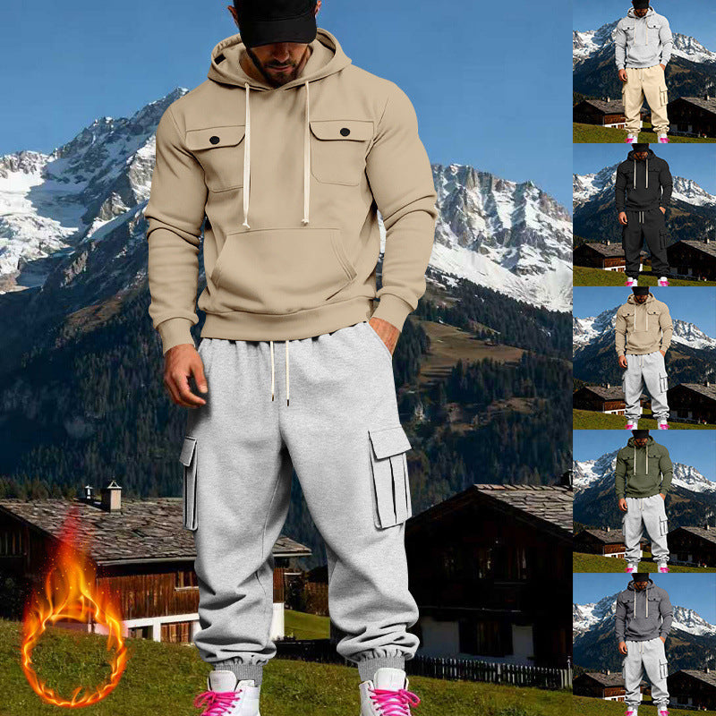 Herren Kapuzen-Sweatherset mit Cargo-Jogger und aufgesetzten Taschen Drune