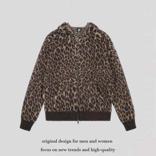 Damen Kuschel-Strickjacke mit Reißverschluss und Leopardenjacquard Drune