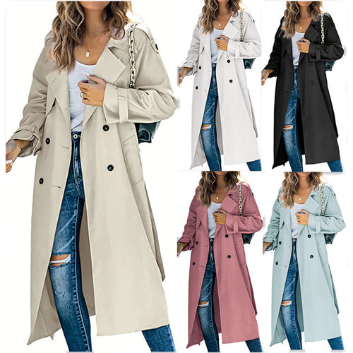 Damen Trenchcoat aus leichtem, atmungsaktivem Stoff mit doppelter Knopfreihe und seitlichen Taschen Drune
