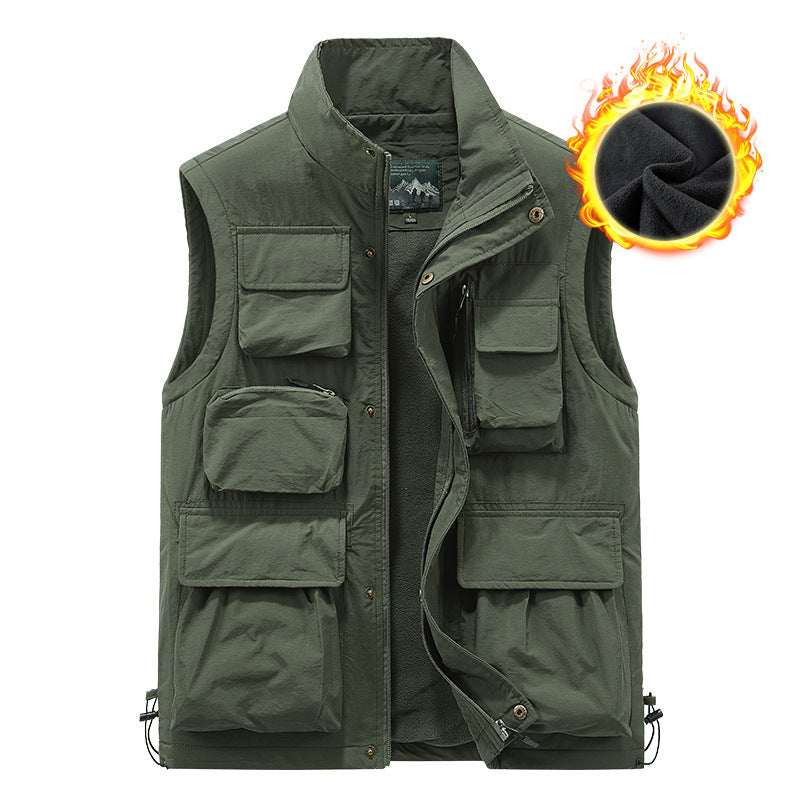 Herren wattierte Multifunktions-Taschenweste mit Fleece-Innenfutter und Stehkragen Drune