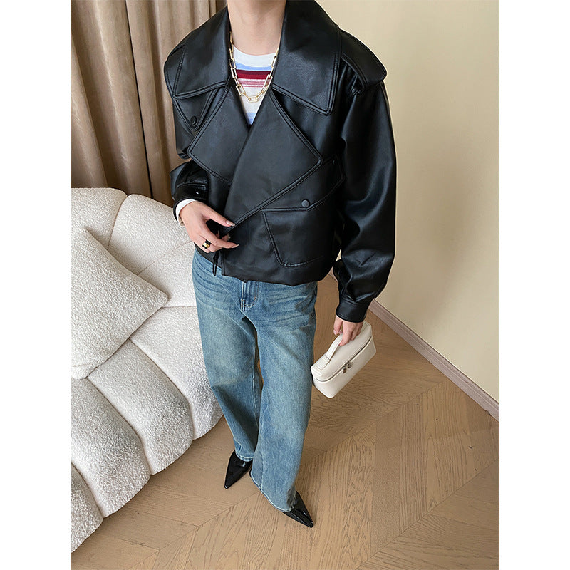 Damen Kunstlederjacke im lässigen Biker-Stil mit asymmetrischem Reißverschluss Drune