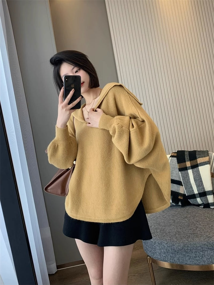Damen oversized Kapuzenpullover aus hochwertigem Strick Drune