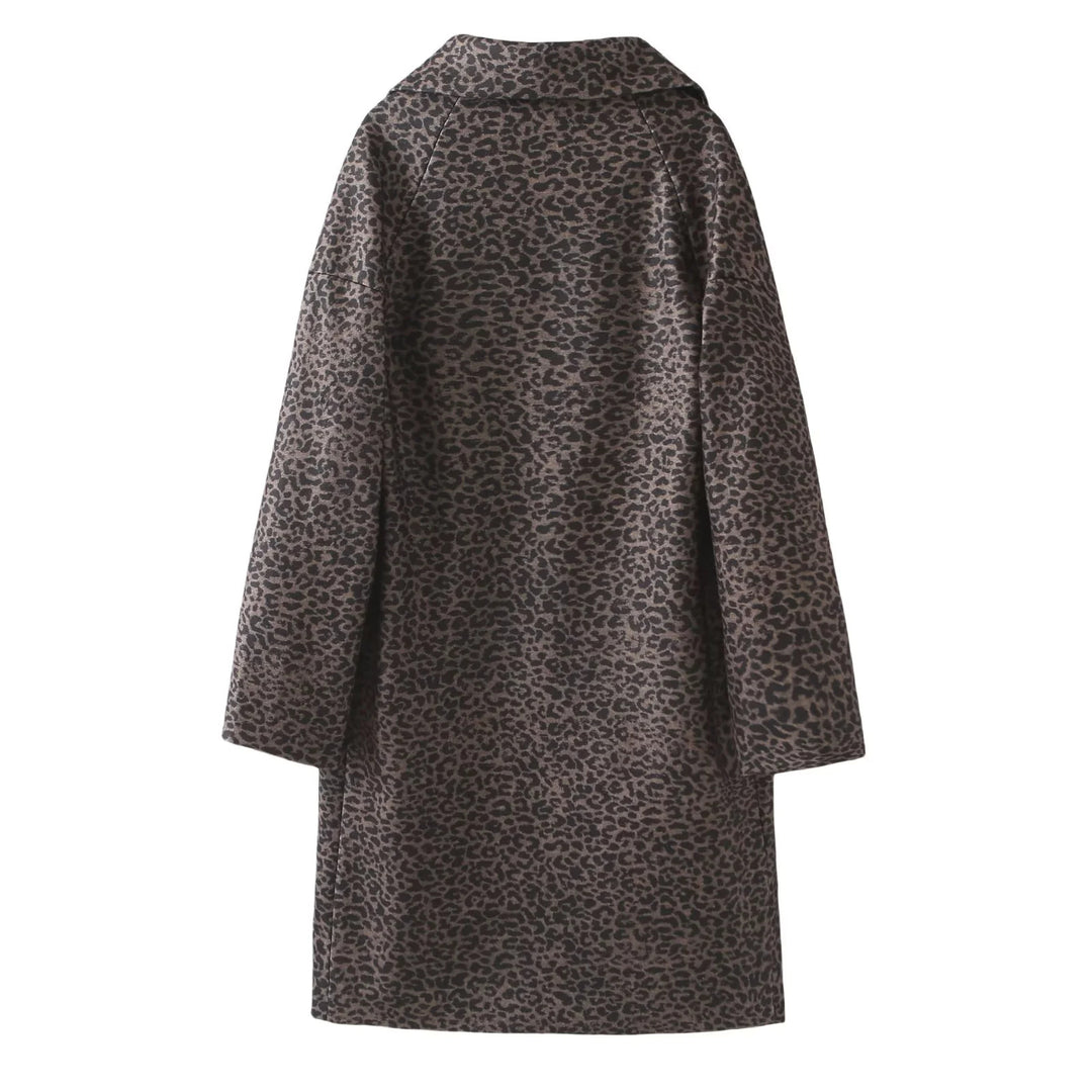 Damen nan oversized Mantel mit Leopardprint, Reverskragen, Zweiknopf‑Verschluss und aufgesetzten Eingrifftaschen Drune